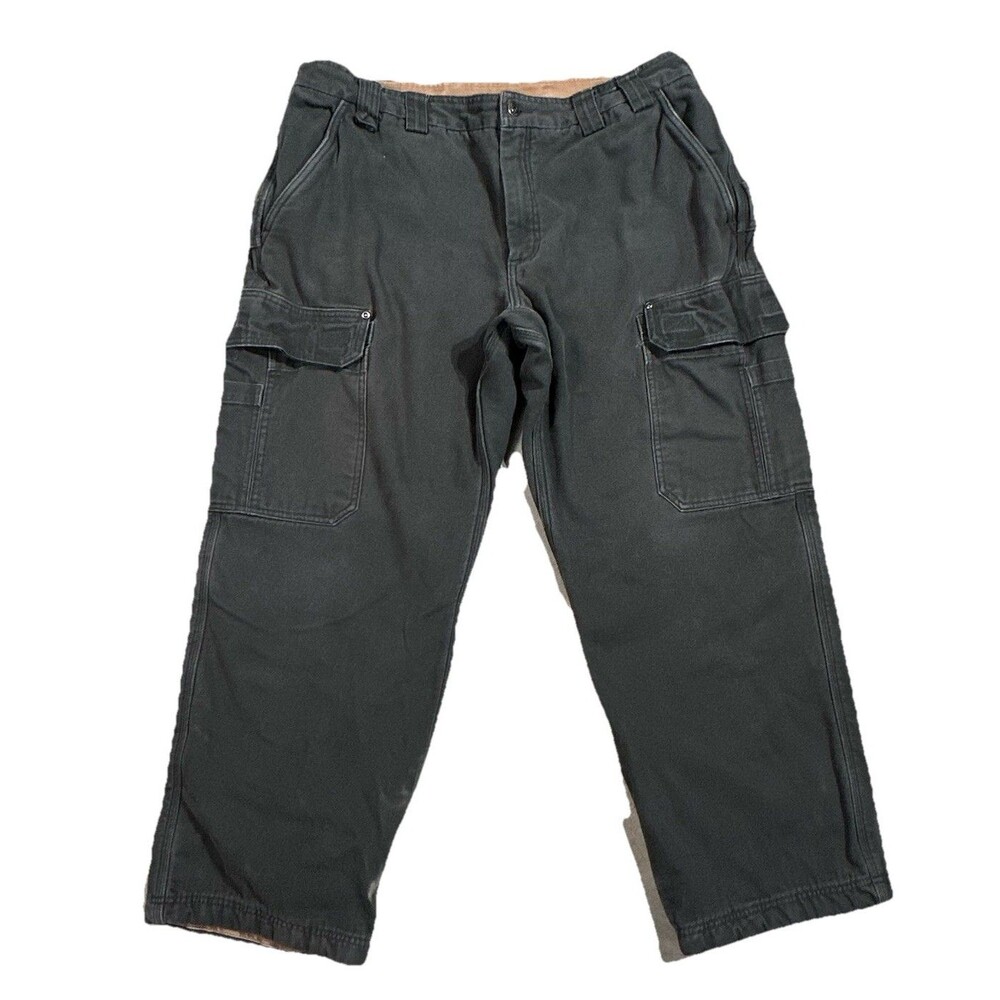 Duluth Trading Fleece Lined Fire Hose HD Cargo Canvas Pants Mens 42 x 30 Gray